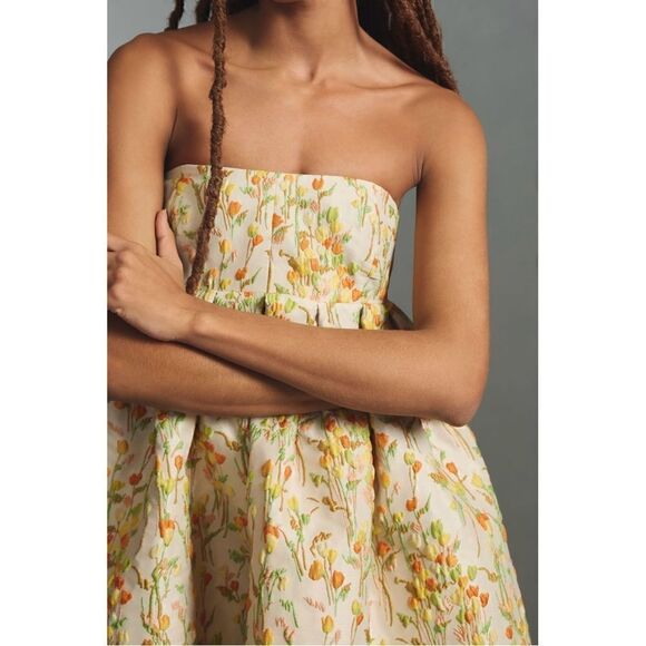 NEW Anthropologie Maeve Strapless Floral Jacquard Babydoll Mini Dress Size 14 - Picture 3 of 3